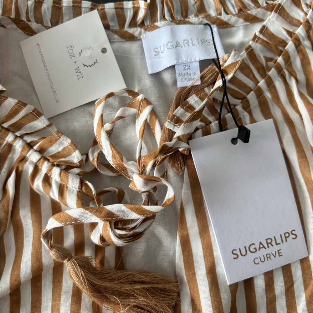 Sugarlips Tan and White Striped Blouse - Picture 2 of 6